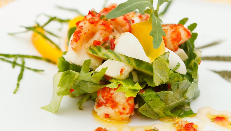 Insalata di gamberi rossi, arancia e bottarga di tonno